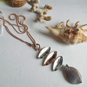 Silver Rose Gold and Stone Necklace